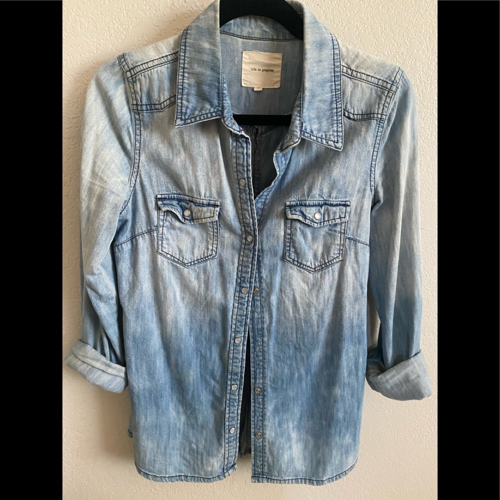 Life in Progress snap up button denim shirt Size S